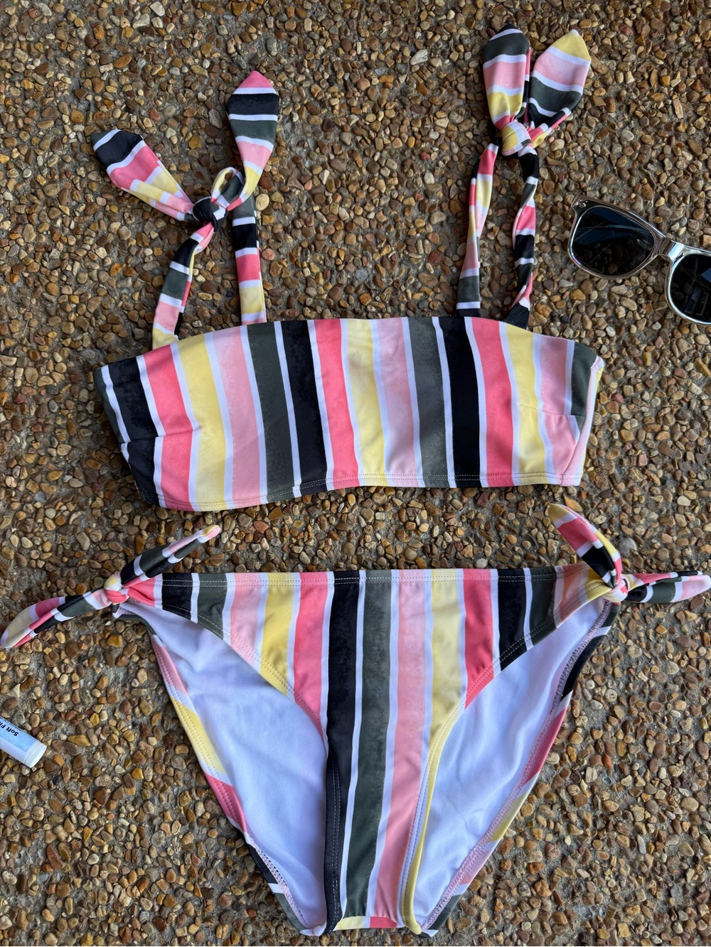 True Craft Multi-Color Stripe Bikini Set - Size Medium (Excellent Condition)